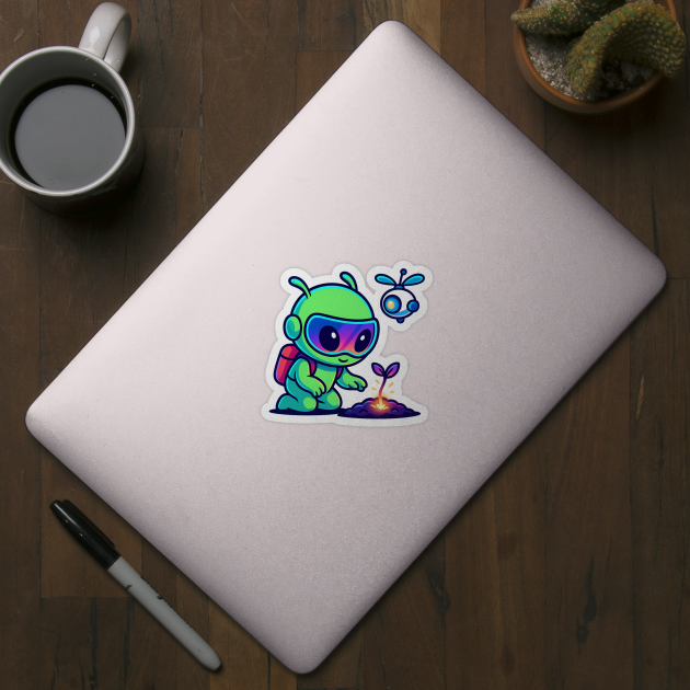 Nurture the Stars – Cute Alien Plant Art | Wholesome Cosmic Growth Tee by Anne Lee